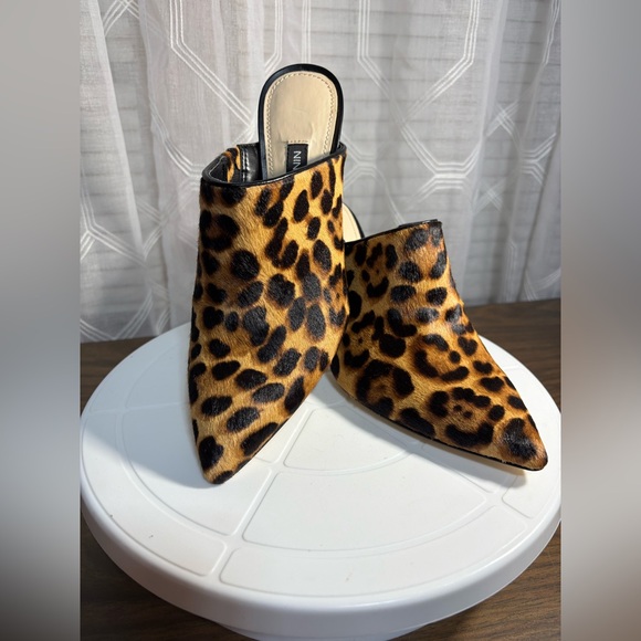 Shoes - NINE West NWOT Size 5.5M Karyta Leopard Print Pointed-Toe Calf Hair Mules 3”heel